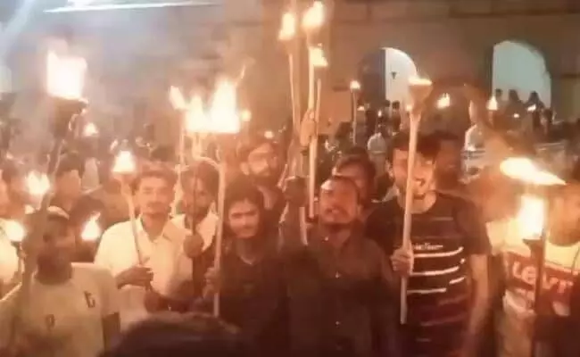 Torch march by protesters from Allahabad University. Photo: Twitter