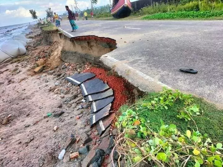 Marine drive road in Teknaf, Coxs Bazar damaged by Cyclone Sitrang. Photo: By arrangement.