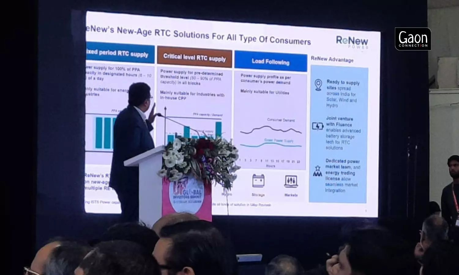 A presentation by the representative of ReNew Power explaining the ways to tackle the energy demands of Uttar Pradesh. Photo by Aishwarya Tripathi.