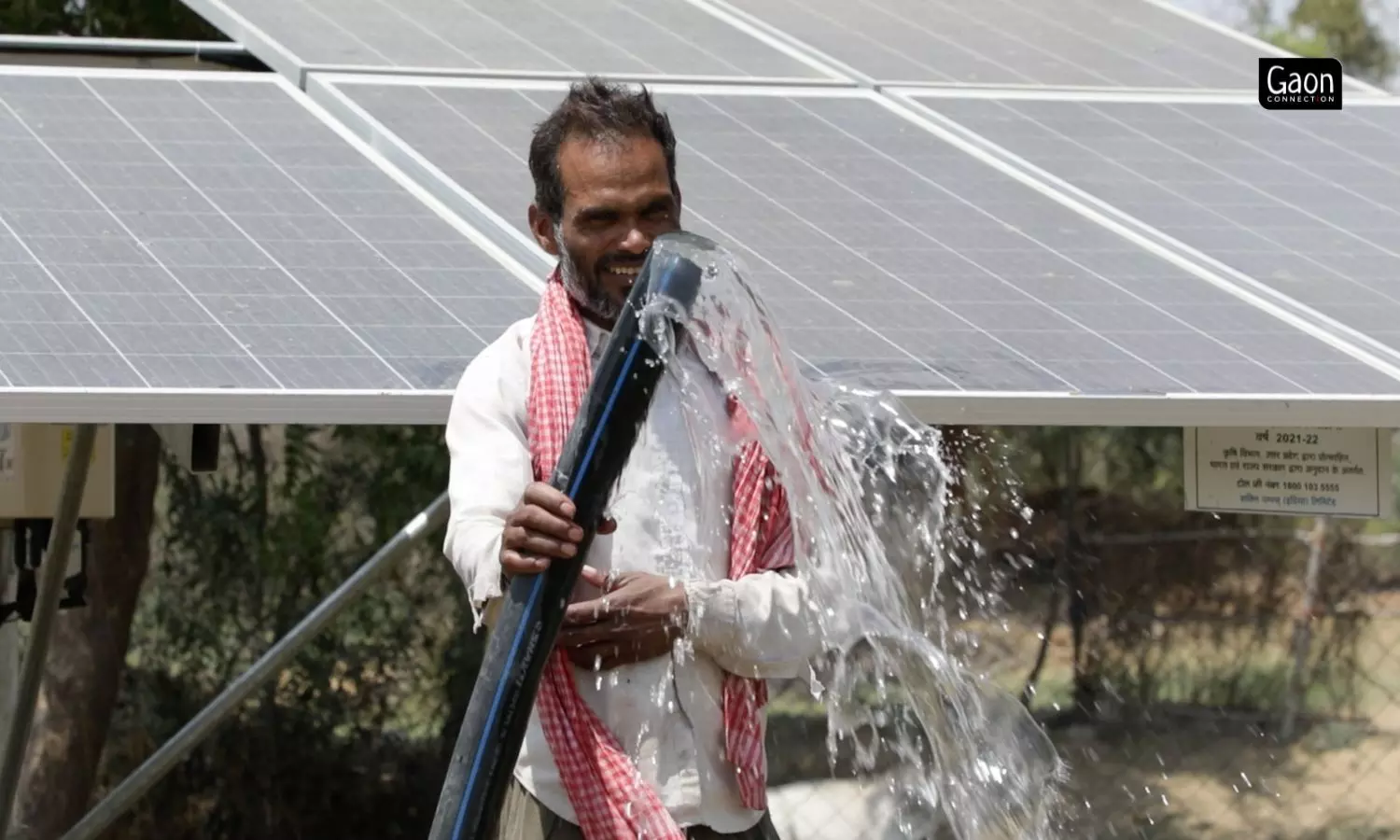 Parmeshwari Dayal, a farmer in Chandpura, Mahoba demonstrates how the water gushes through the pipes, with just a press of a button.